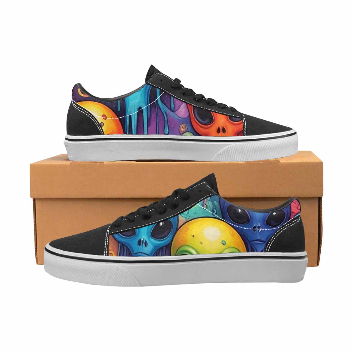 WOMEN'S Melting Aliens Lace-Up Canvas Vibrant Chaos Custom Sneakers