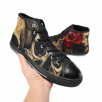 WOMEN'S Skulls Roses Bold Pen Ink High Top Canvas Aesthetic Sneakers