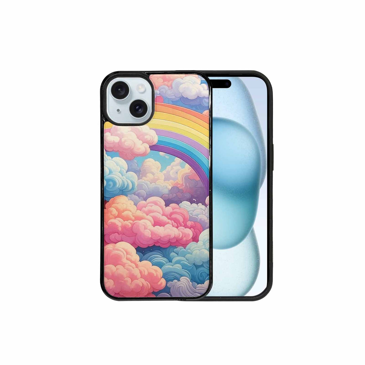 iPhone 15 Plus Case — Cloud And Rainbow Burst Pattern Hundreds, Custom Art Phone Cover