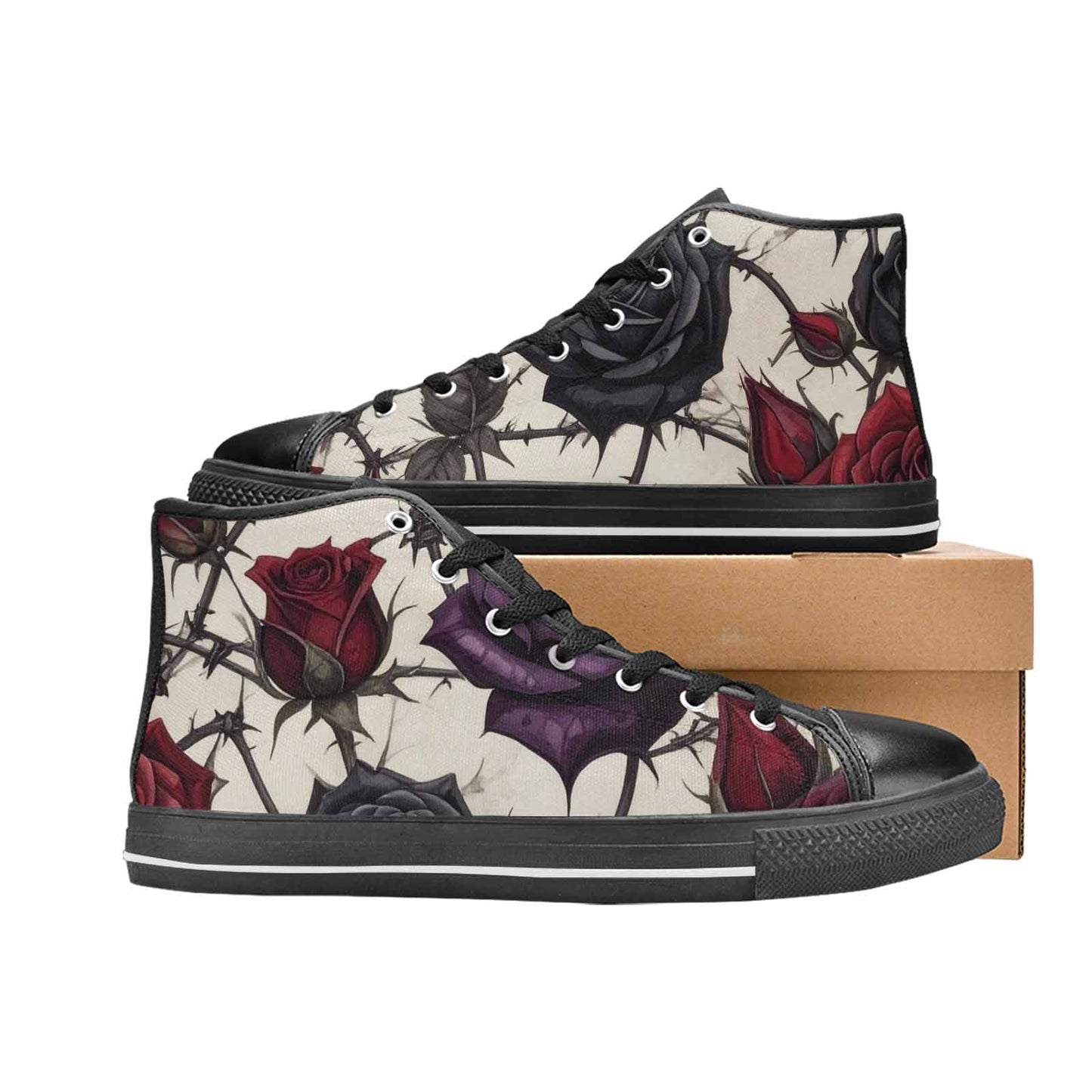 MEN'S Black Gothic Rose High Top Canvas Grunge Sneakers