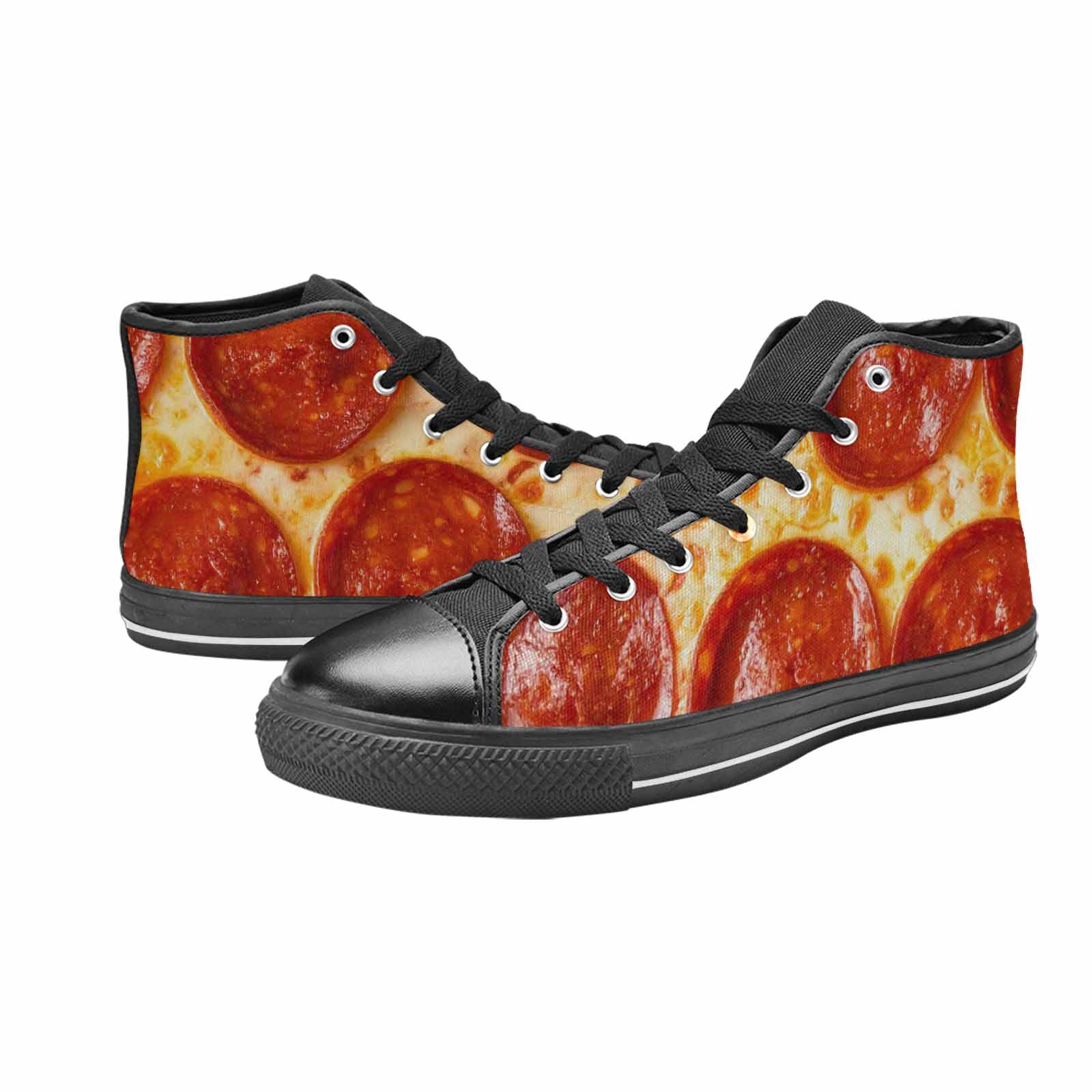 MEN'S Pepperoni Pizza Print High Top Canvas Vibrant Chaos Shoes