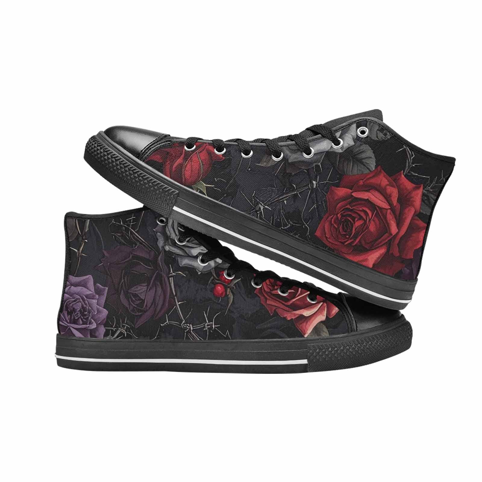 MEN'S Black Gothic Rose High Top Canvas Cottagecore Custom Shoes