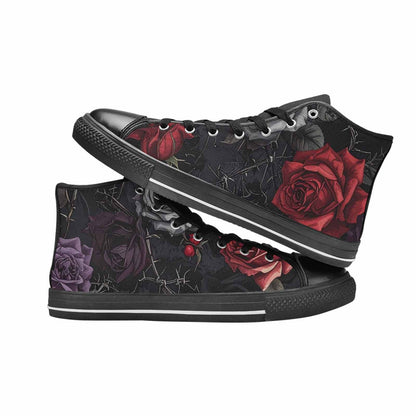 MEN'S Black Gothic Rose High Top Canvas Cottagecore Custom Shoes