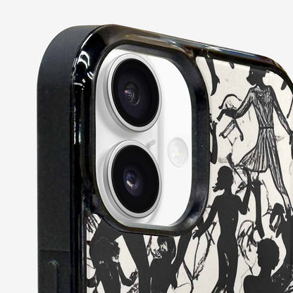 iPhone 16 Plus Case — Bold Dancing Figure Line Art Pattern, Original Design Phone Case