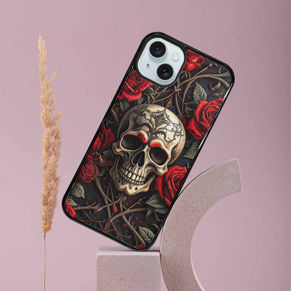 iPhone 15 Plus Case — Gothic Skulls Roses, Customized Protective Case