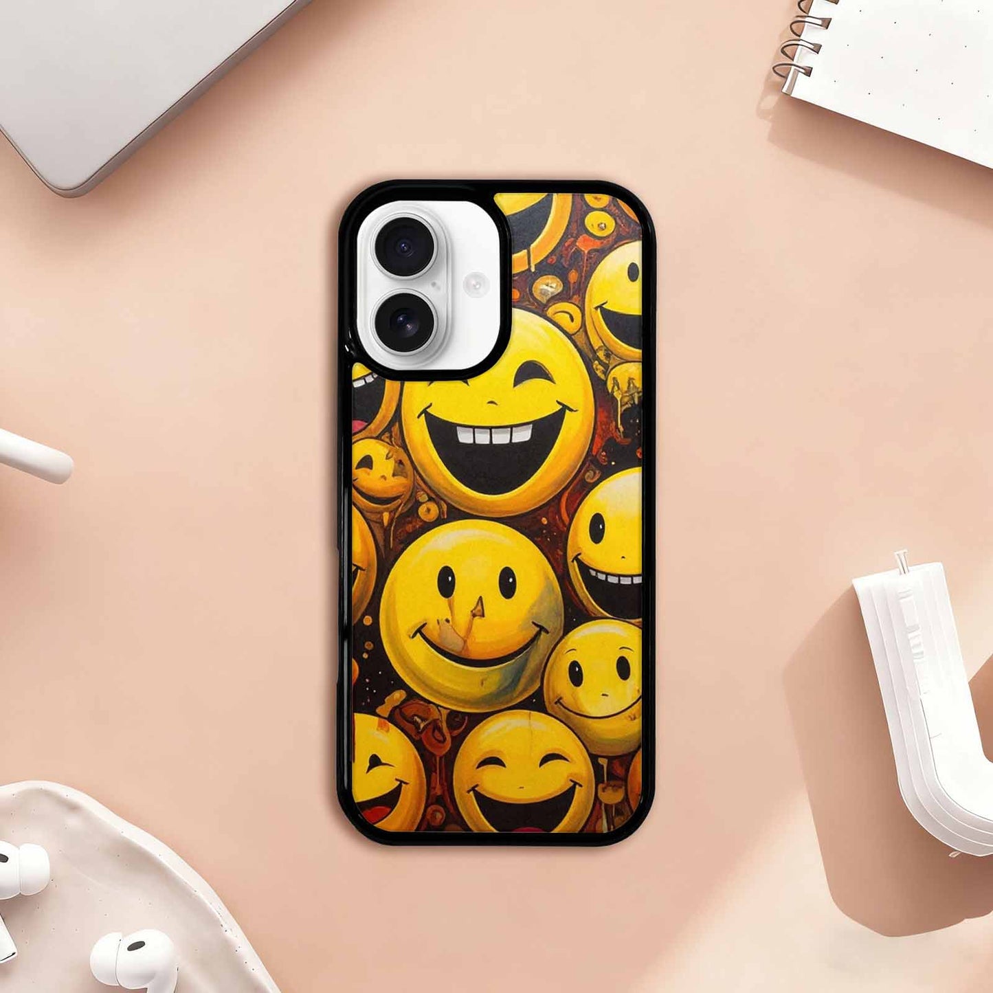iPhone 17 Case — Melting Moon Smiley Red Original Art, Custom Print Case Cover