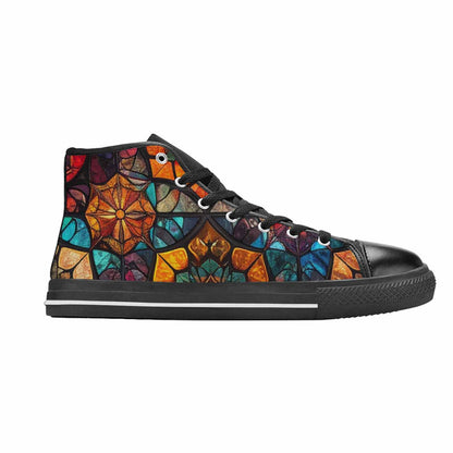 MEN'S Stained Glass Kaleidoscope High Top Canvas Surreal Custom Sneakers
