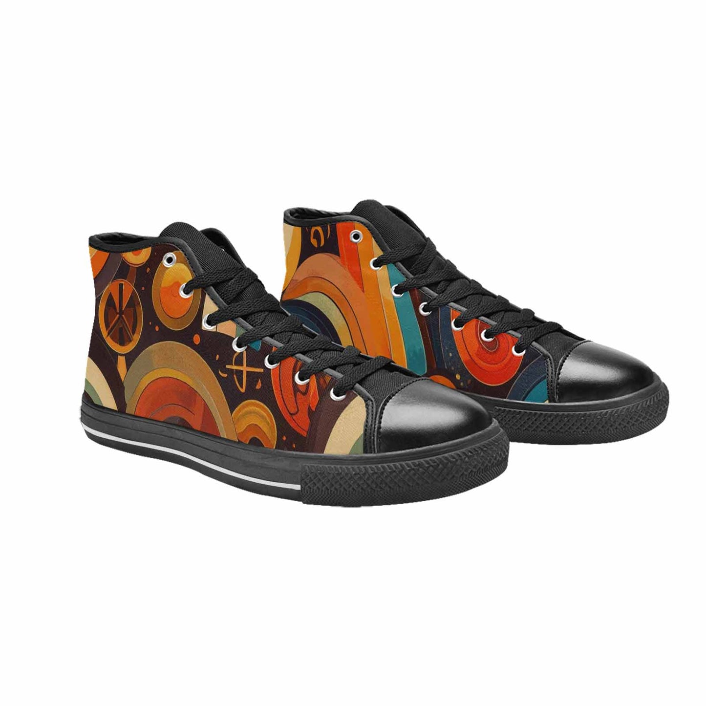 MEN'S Groovy 70S Peace High Top Canvas Vivid Custom Shoes