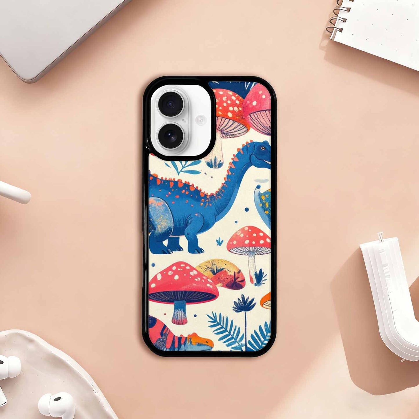 iPhone 17 Case — Vintage Dinosaurs Mushroom Retro Vintage, Unique Phone Case Design
