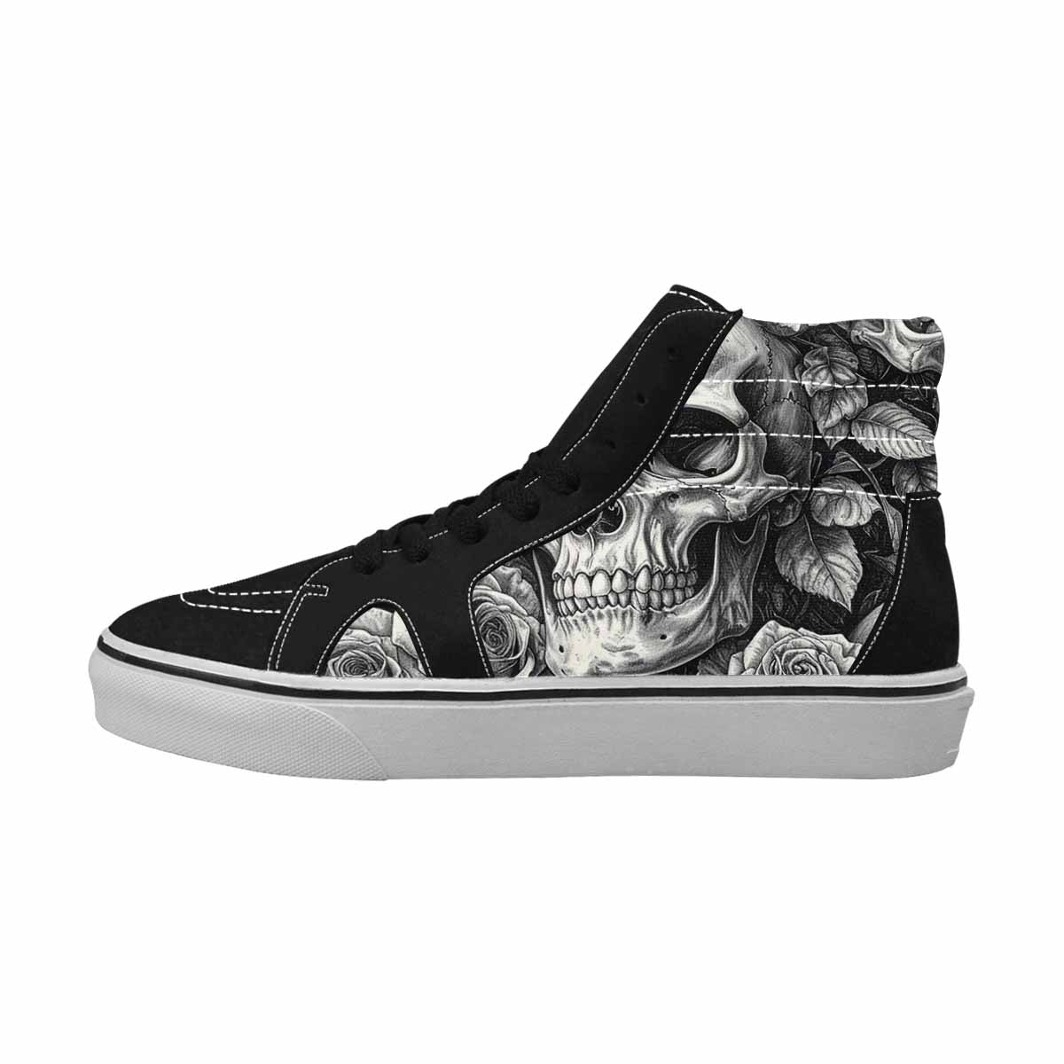 WOMEN'S Skulls Roses Pen Ink High Top Canvas Grunge Shoes