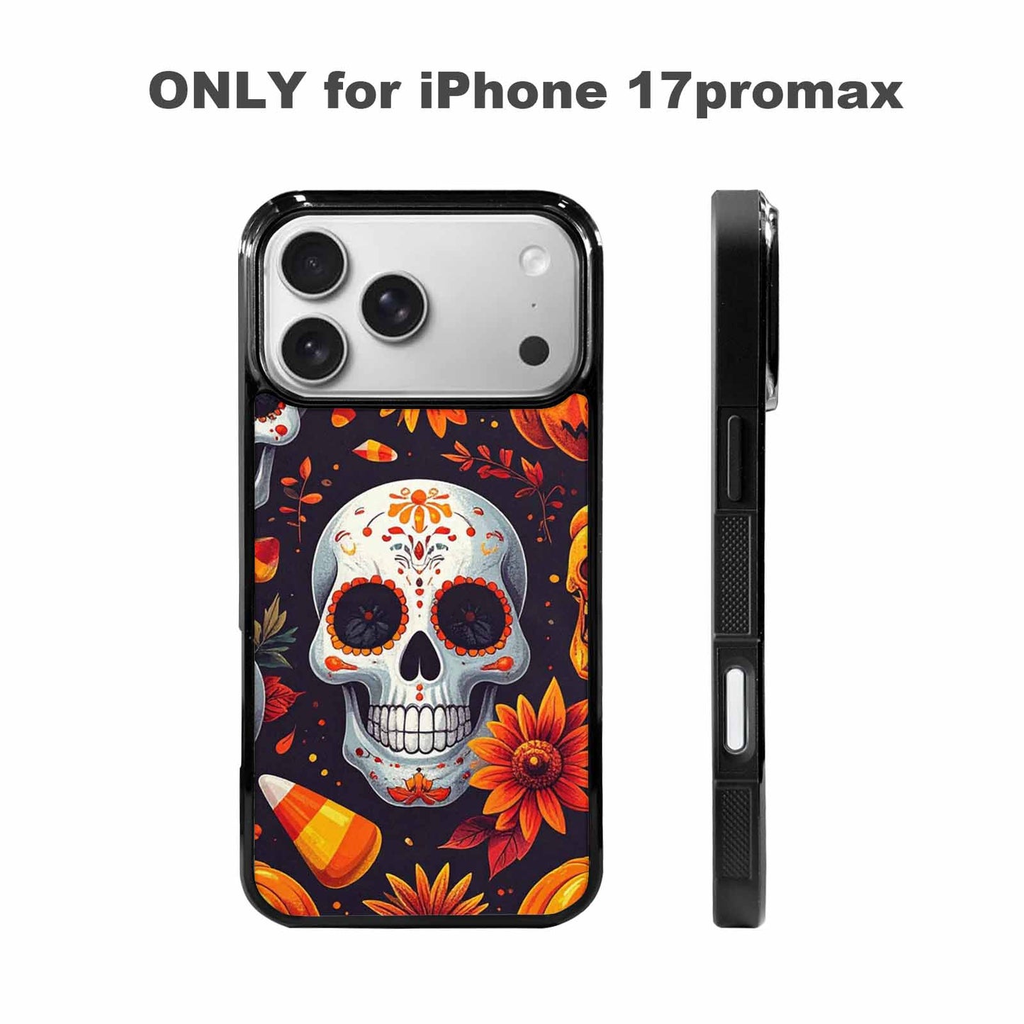 iPhone 17 Pro Max Case — Halloween Art Print Edge Gothic Skulls, Custom Made Phone Cover
