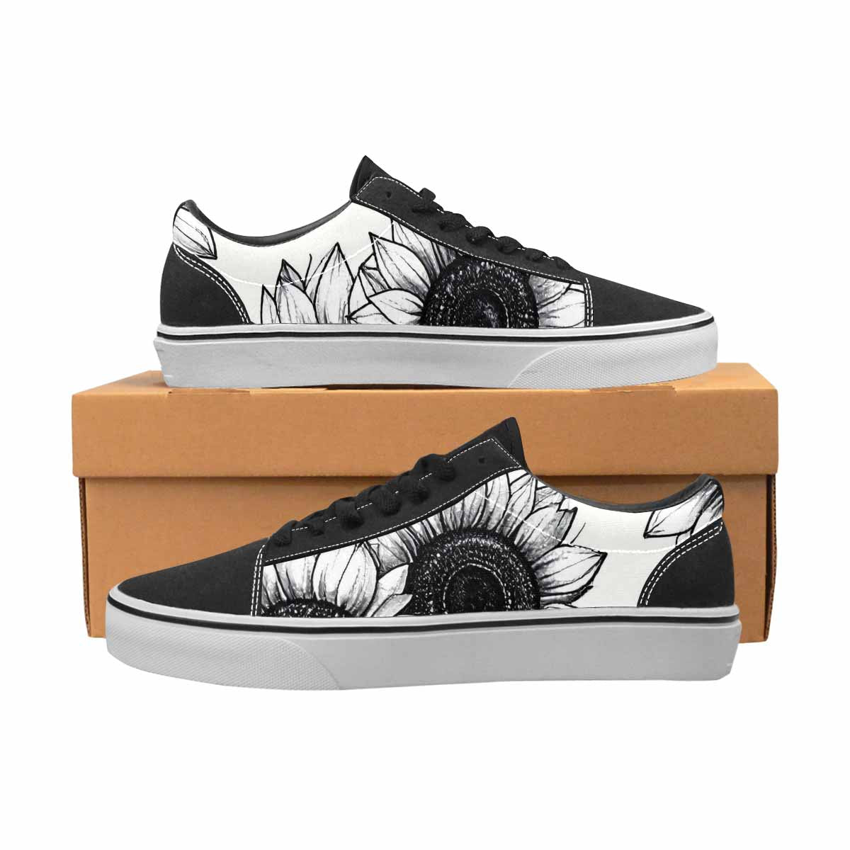 WOMEN'S Minimalist Line Art Sunflower Canvas Lace-Up Wallpaper Art Custom Shoes