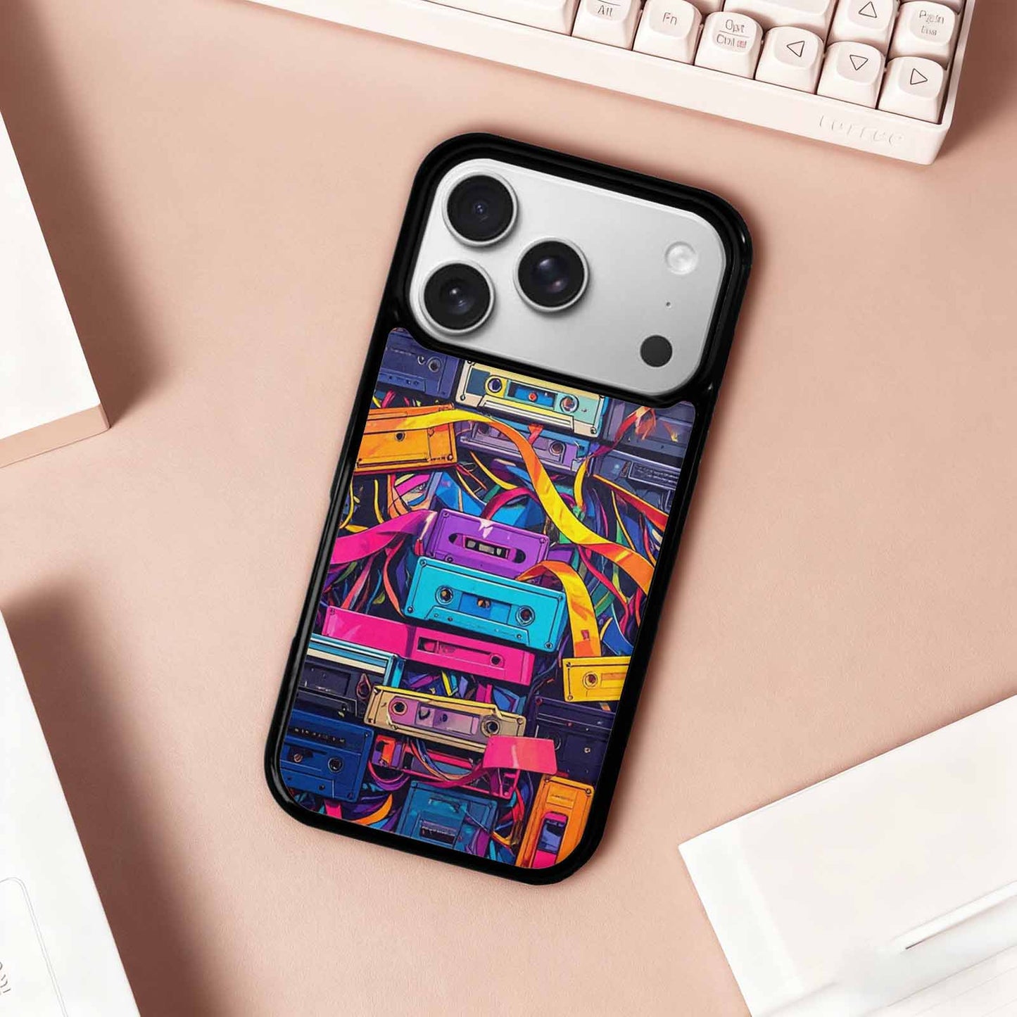 iPhone 17 Pro Case — Retro Cassette Tape Pattern Hundreds Retro, Custom Printed Phone Case