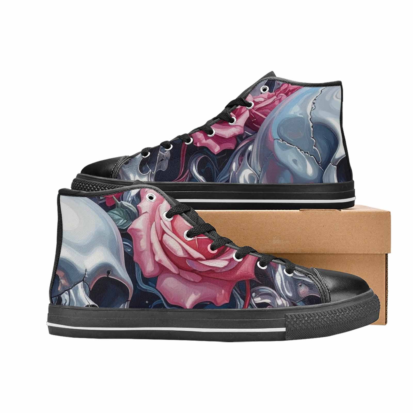 MEN'S Skulls Roses Chrome Airbrush High Top Canvas Vibrant Chaos Sneakers