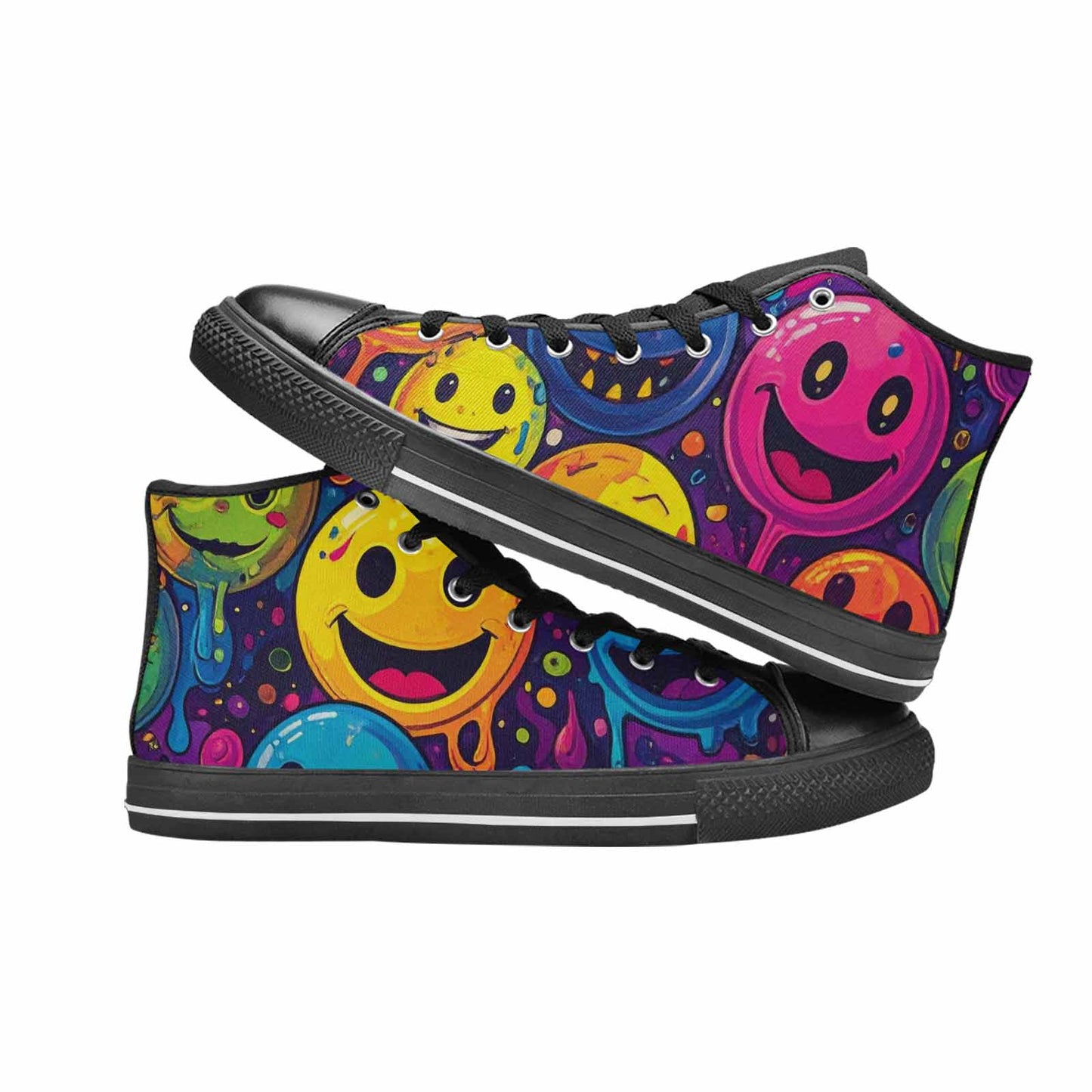MEN'S Yellow Smiley Face High Top Canvas Dreamcore Shoes