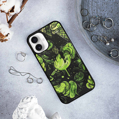 iPhone 16 Plus Case — Ice Cream Motif Black Green Ink, Custom Made Phone Cover