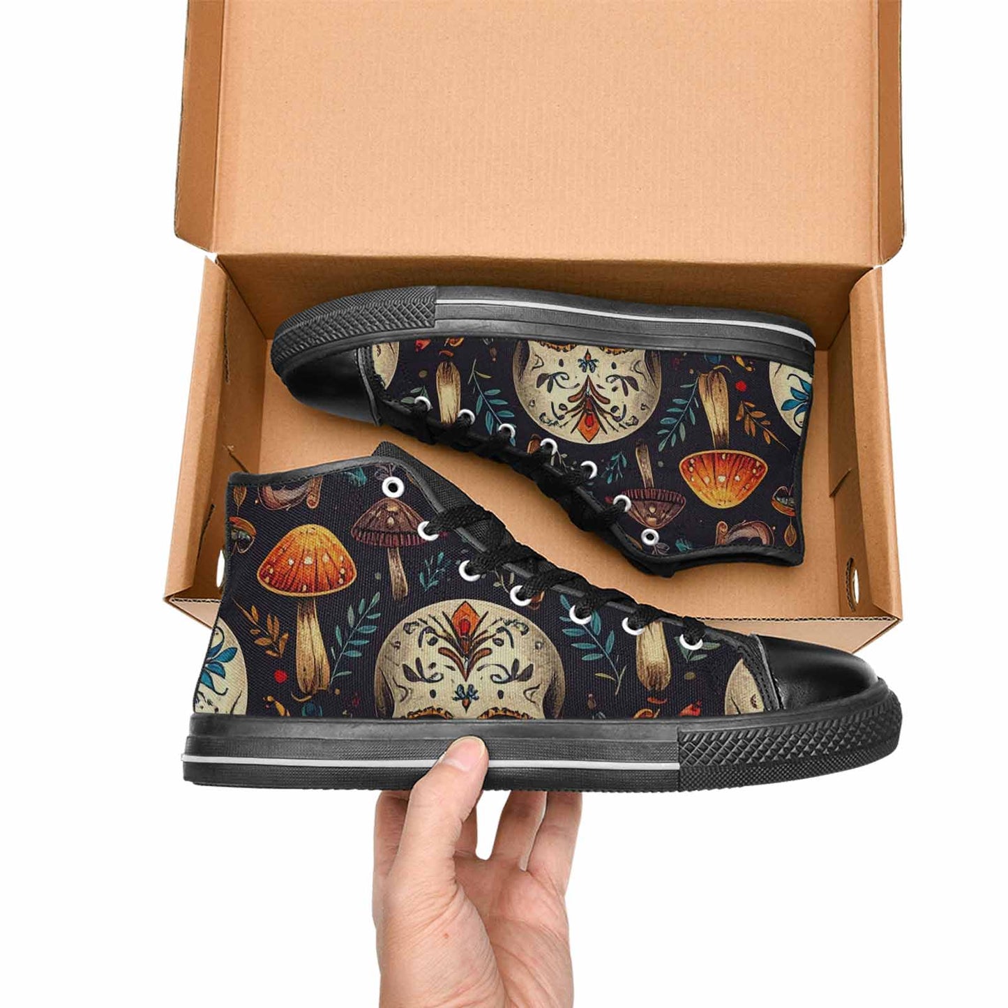 MEN'S Mushrooms And Skulls High Top Canvas Vivid Shoes