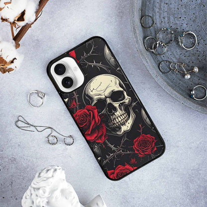 iPhone 16 Plus Case — Ornate Gothic Skulls Roses, Personalized Phone Case