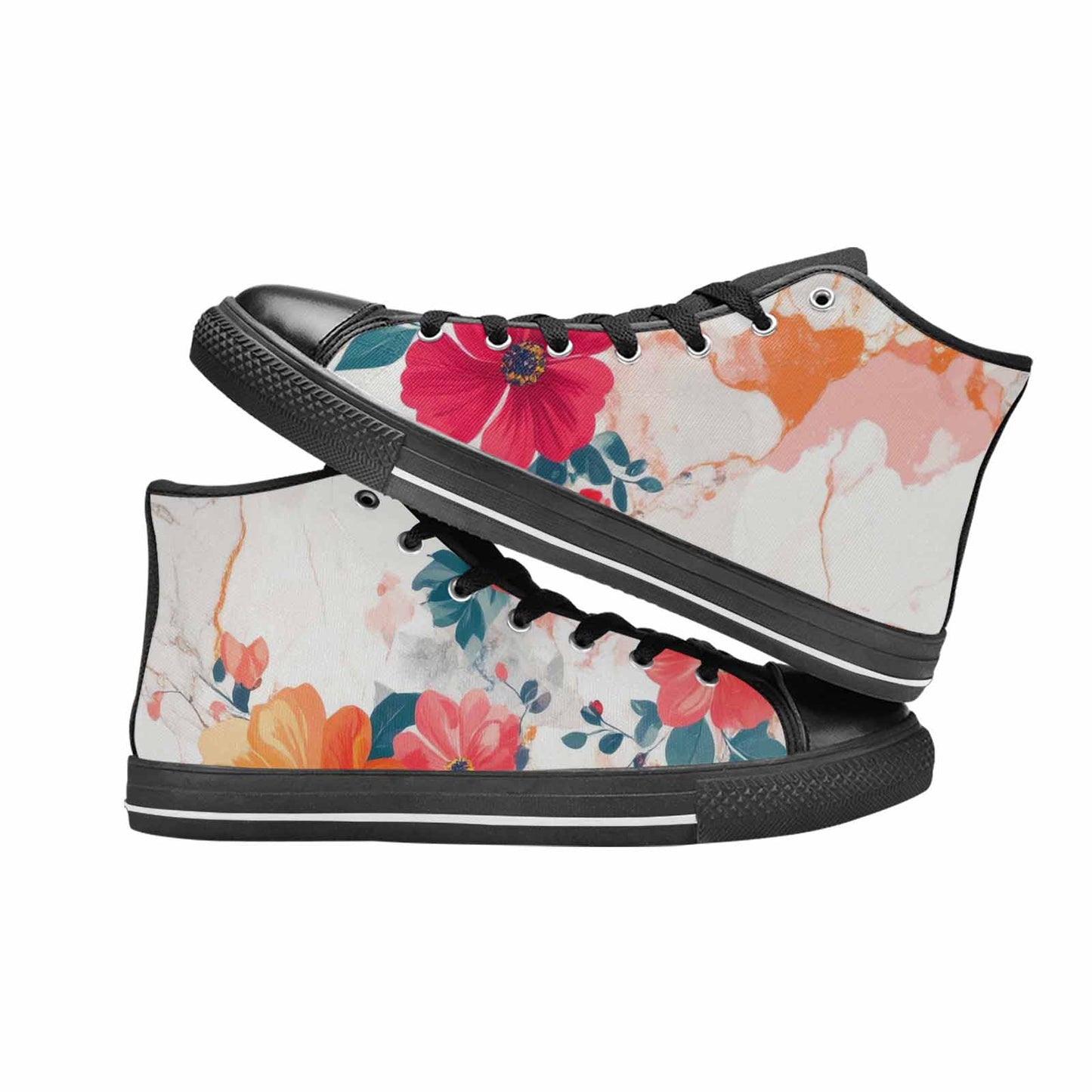 WOMEN'S Marble Floral High Top Canvas Vibrant Chaos Shoes