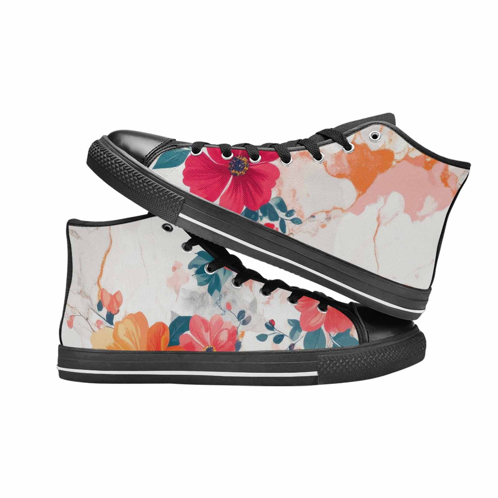 WOMEN'S Marble Floral High Top Canvas Vibrant Chaos Shoes