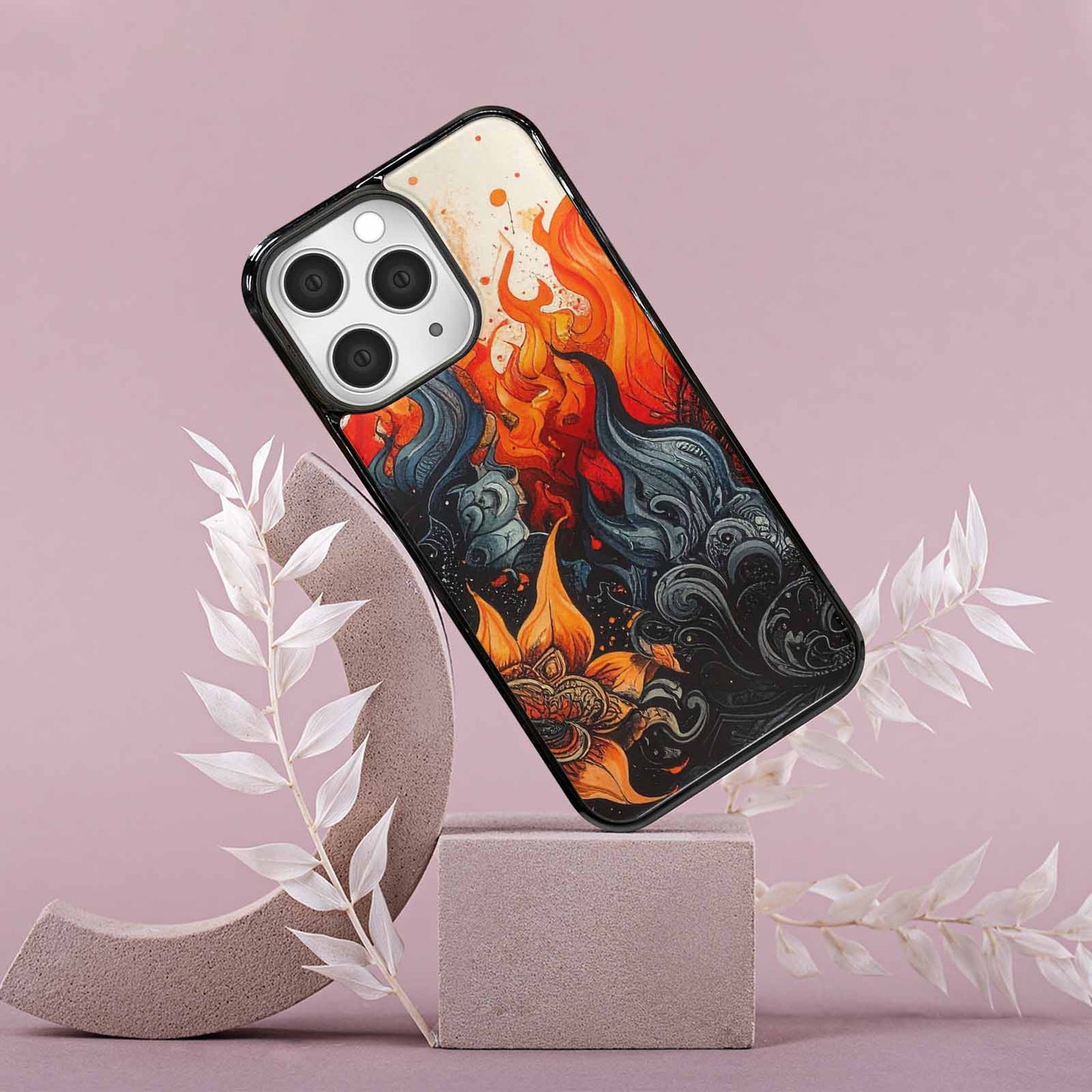 iPhone 15 Pro Max Case — Flame Burst Black Red Ink Flame, Custom Print Case Cover