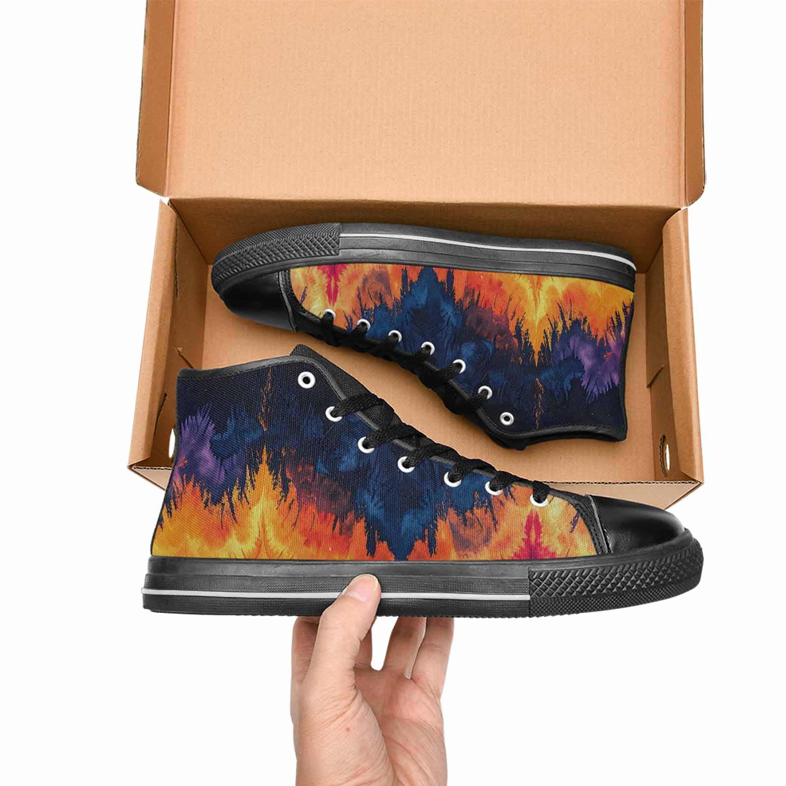 WOMEN'S Tie Dye Dark High Top Canvas Vibrant Chaos Custom Sneakers
