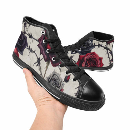 MEN'S Black Gothic Rose High Top Canvas Vibrant Chaos Custom Sneakers