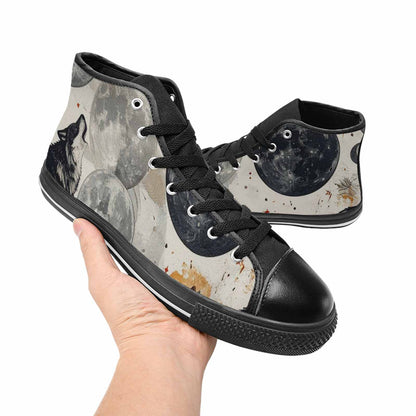WOMEN'S Wolf Silhouette Moon High Top Canvas Vivid Sneakers