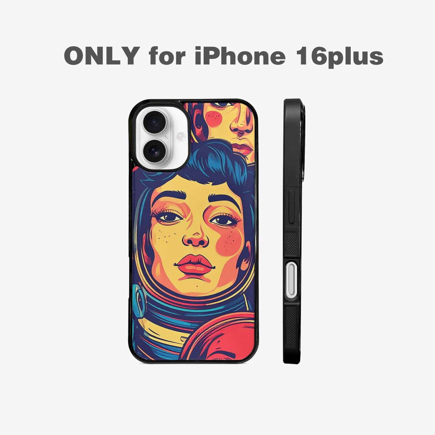 iPhone 16 Plus Case — Retro Astronaut Cartoon Art Pattern Groovy, Custom Printed Phone Case