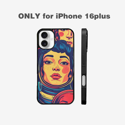 iPhone 16 Plus Case — Retro Astronaut Cartoon Art Pattern Groovy, Custom Printed Phone Case