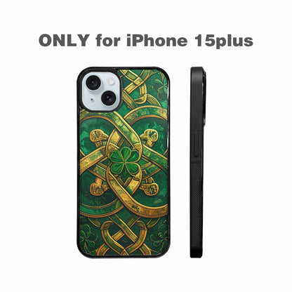 iPhone 15 Plus Case — Irish Celtic Knot Pattern Shamrocks Seamless, Personalized Phone Case