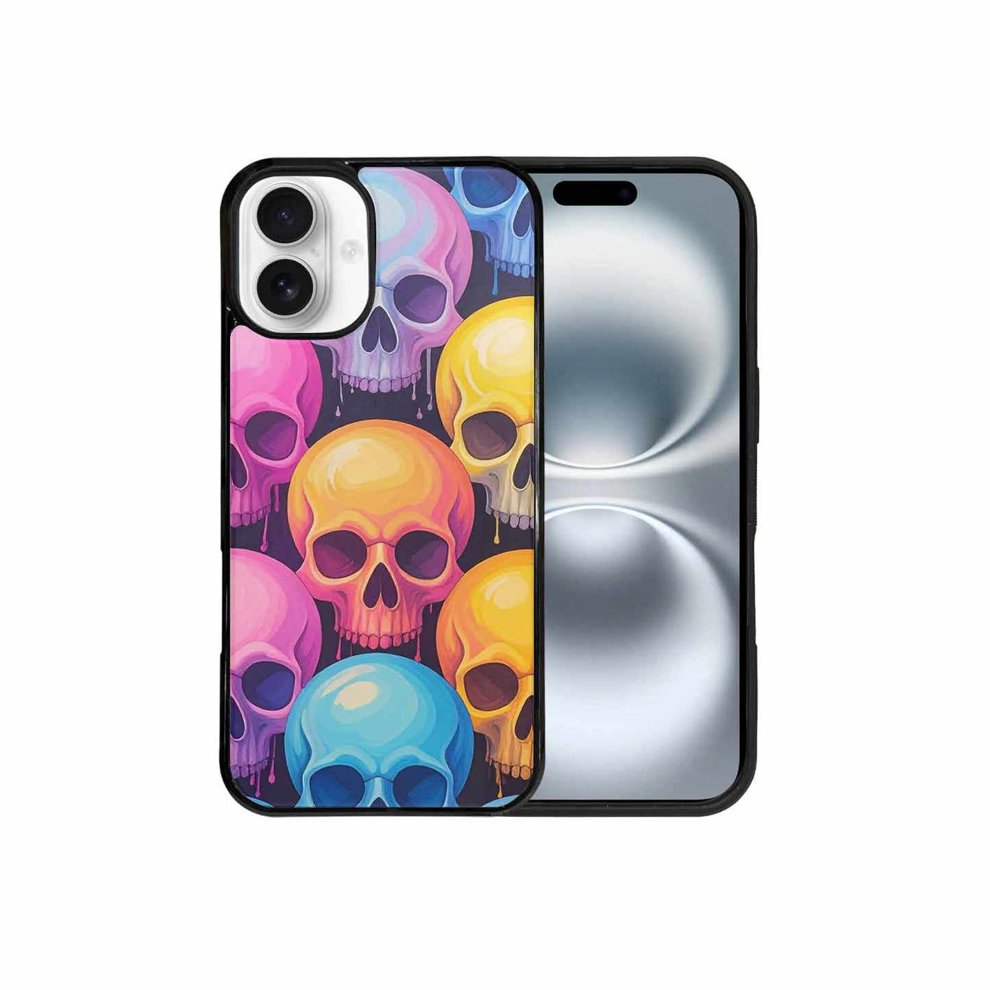 iPhone 16 Plus Case — Dripping Candy Skulls, Custom Art Phone Cover