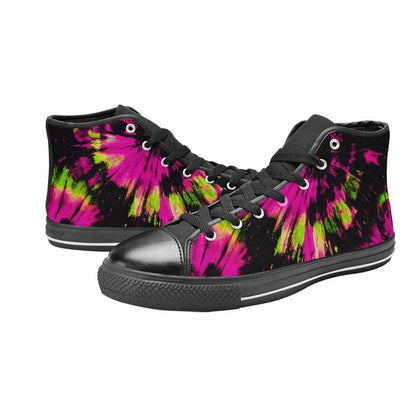 WOMEN'S Acid Wash Tie Dye Neon High Top Canvas Wallpaper Art Custom Sneakers