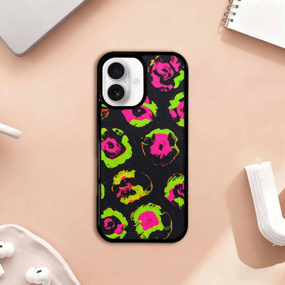 iPhone 17 Case — Leopard Neon Rosette Black Animal Print, Custom Phone Case