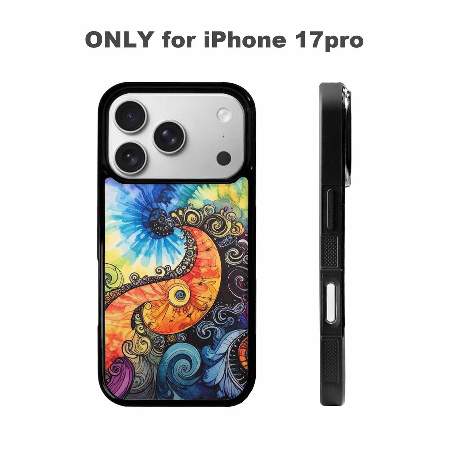 iPhone 17 Pro Case — Tie Dye Swirls Black White Tie, Personalized Phone Case
