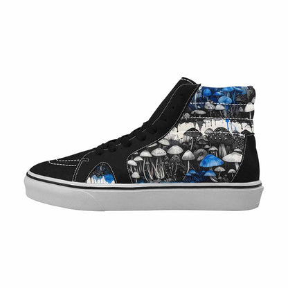 MEN'S Mushrooms Black & Blue Ink High Top Canvas Custom Design Dark Academia Handmade Custom Shoes
