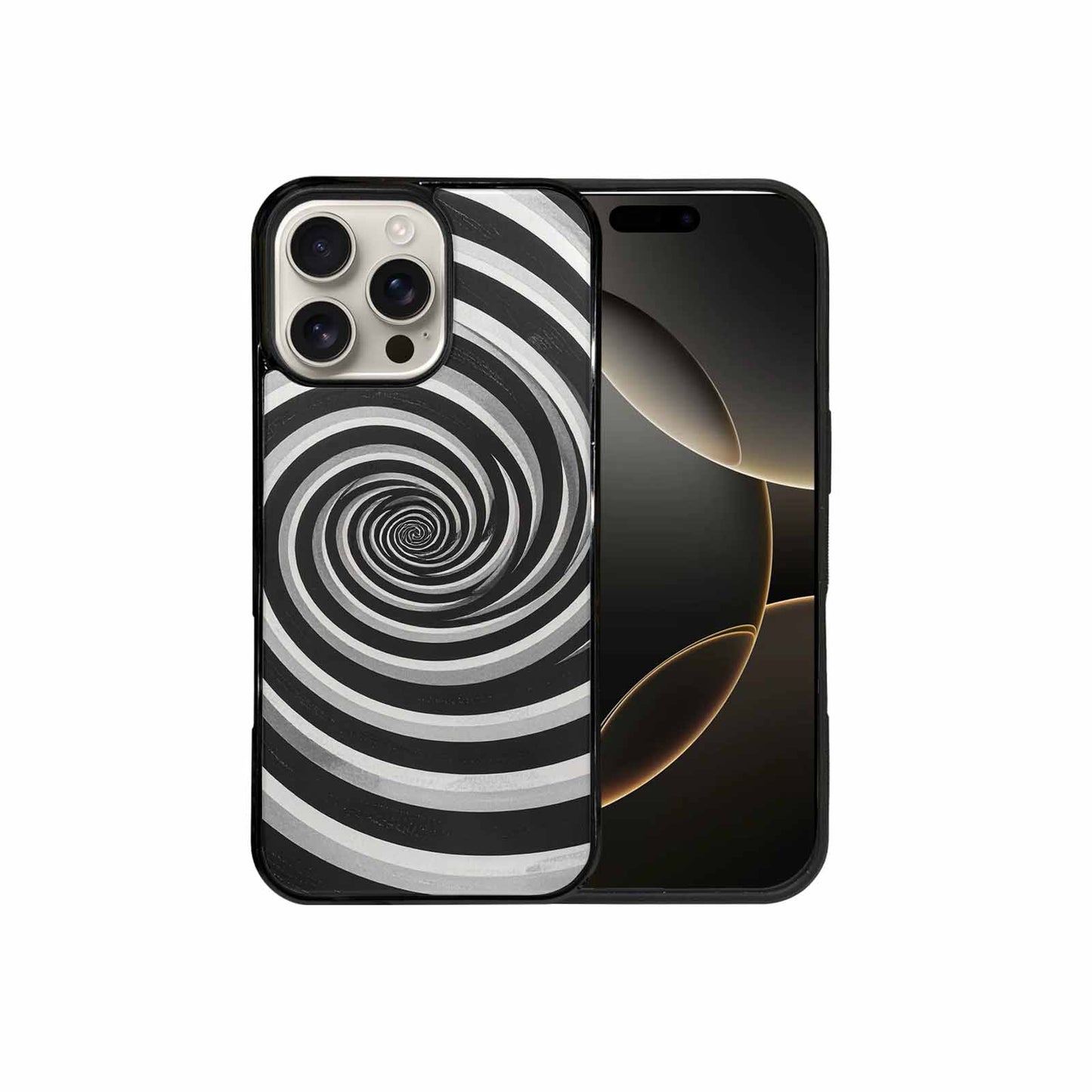 iPhone 16 Pro Max Case — Hypnotic Spiral Optical Illusion Motif High, Custom Printed Phone Case