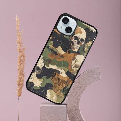 iPhone 15 Plus Case — Military Camo Texture Combined With Distressed, Custom Printed Phone Case
