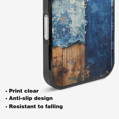 iPhone 16 Plus Case — Denim Distressed Textures Print Edge To, Customized Protective Case