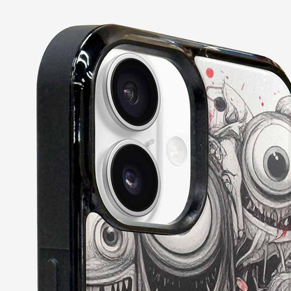 iPhone 16 Case — Multi Eye Monster Black Red Ink, Custom Phone Case