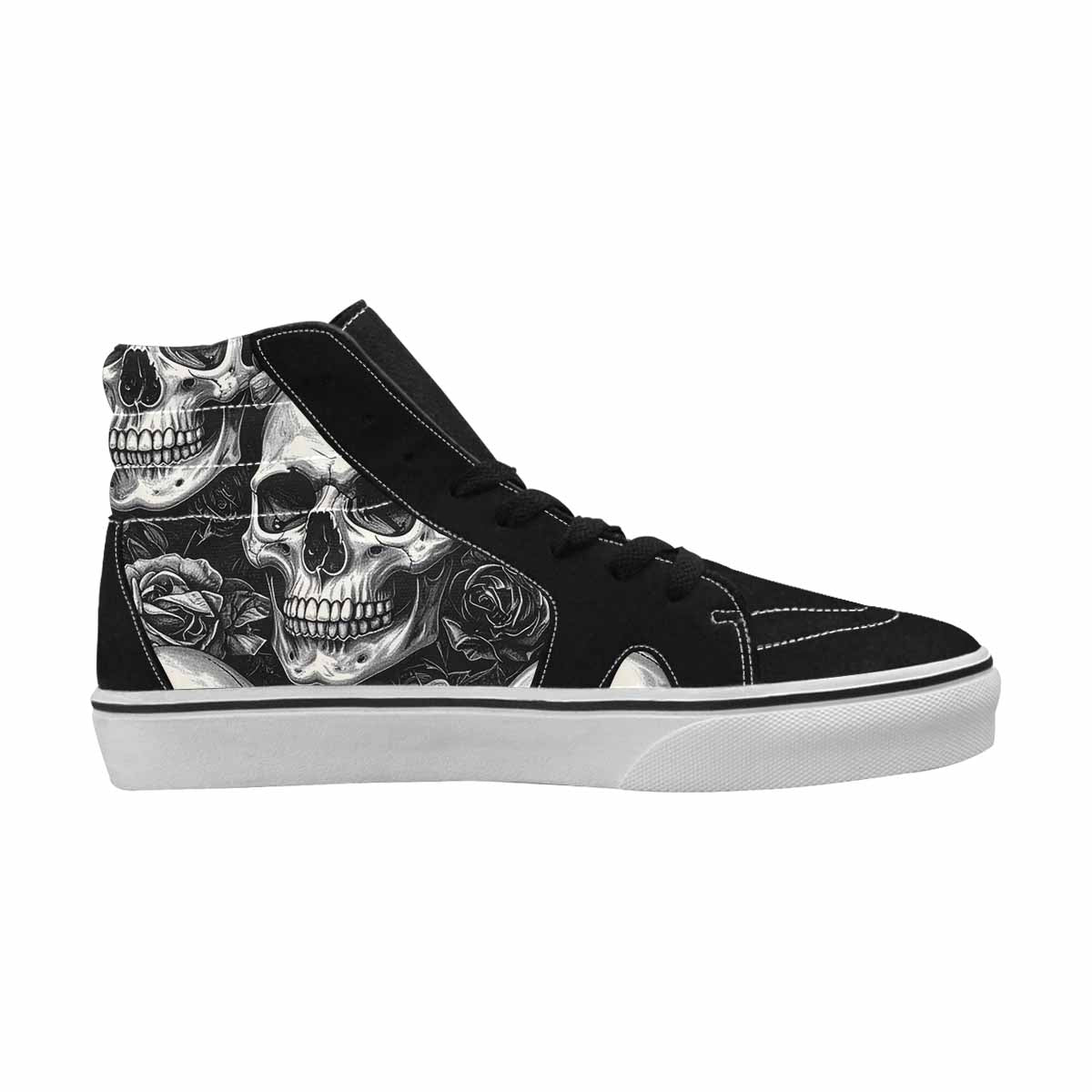 WOMEN'S Skulls Roses Black Ink High Top Canvas Dreamcore Custom Shoes
