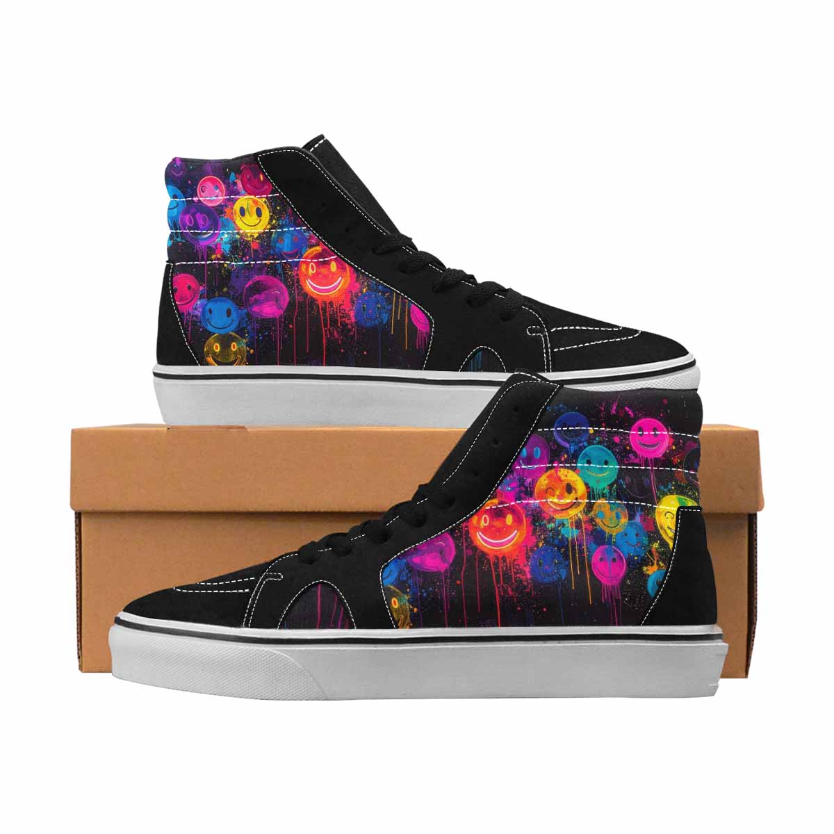 MEN'S Smiley Face High Top Canvas Personalized Aesthetic Custom Sneakers
