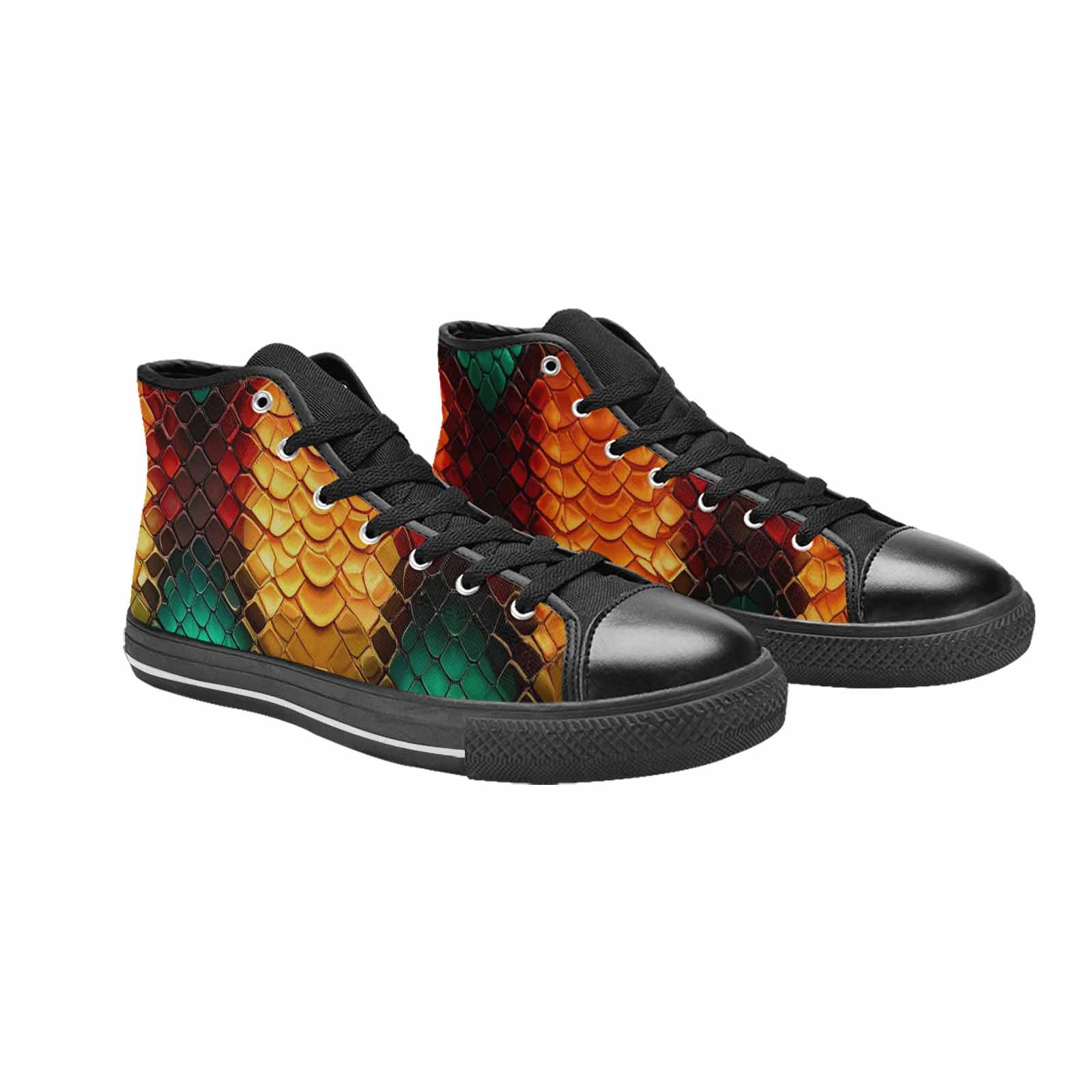 MEN'S Dark Snake Print High Top Canvas Vibrant Chaos Custom Sneakers