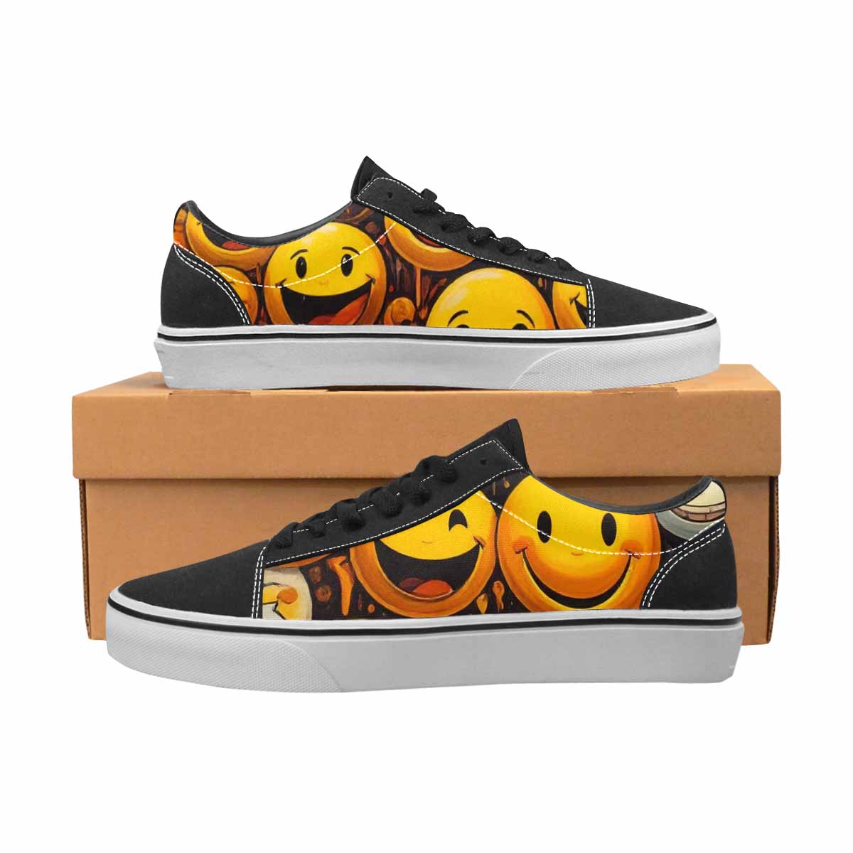 WOMEN'S Melting Moon Smiley — Lace-Up Canvas Vivid Custom Sneakers