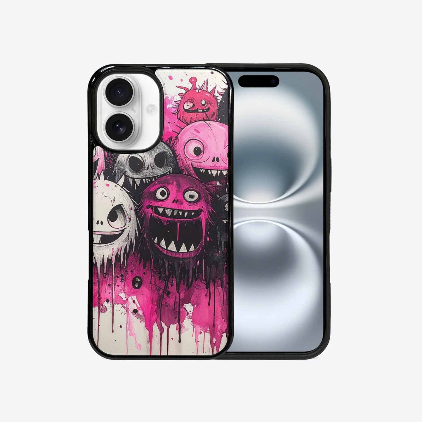 iPhone 16 Case — Monsters General Black Pink Ink Cartoon, Custom Print Case Cover