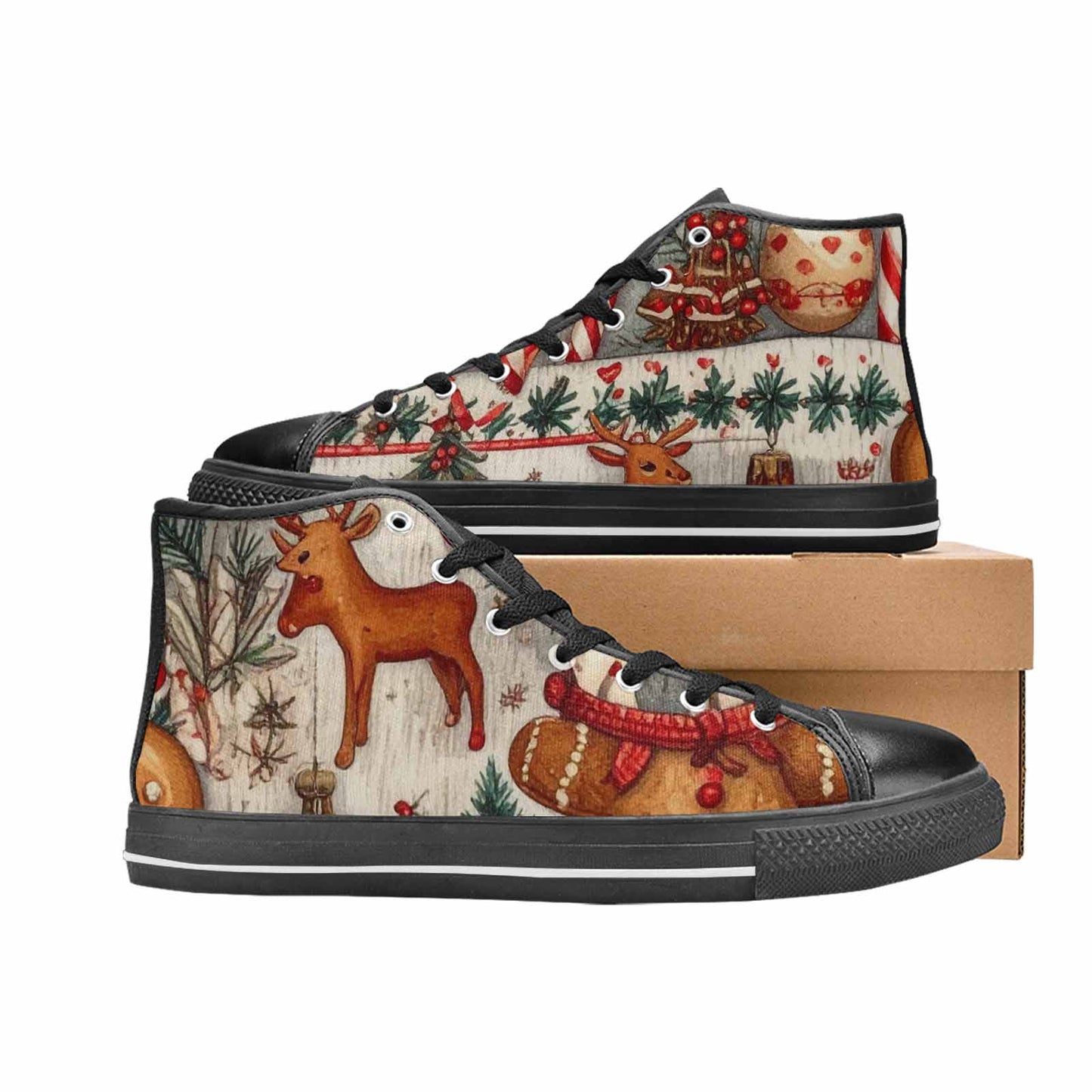 MEN'S Christmas Holly Snowflake High Top Canvas Wallpaper Art Shoes