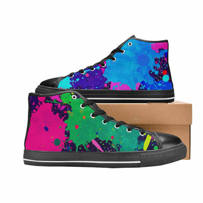 WOMEN'S Neon Paint Splatter High Top Canvas Dreamcore Custom Sneakers