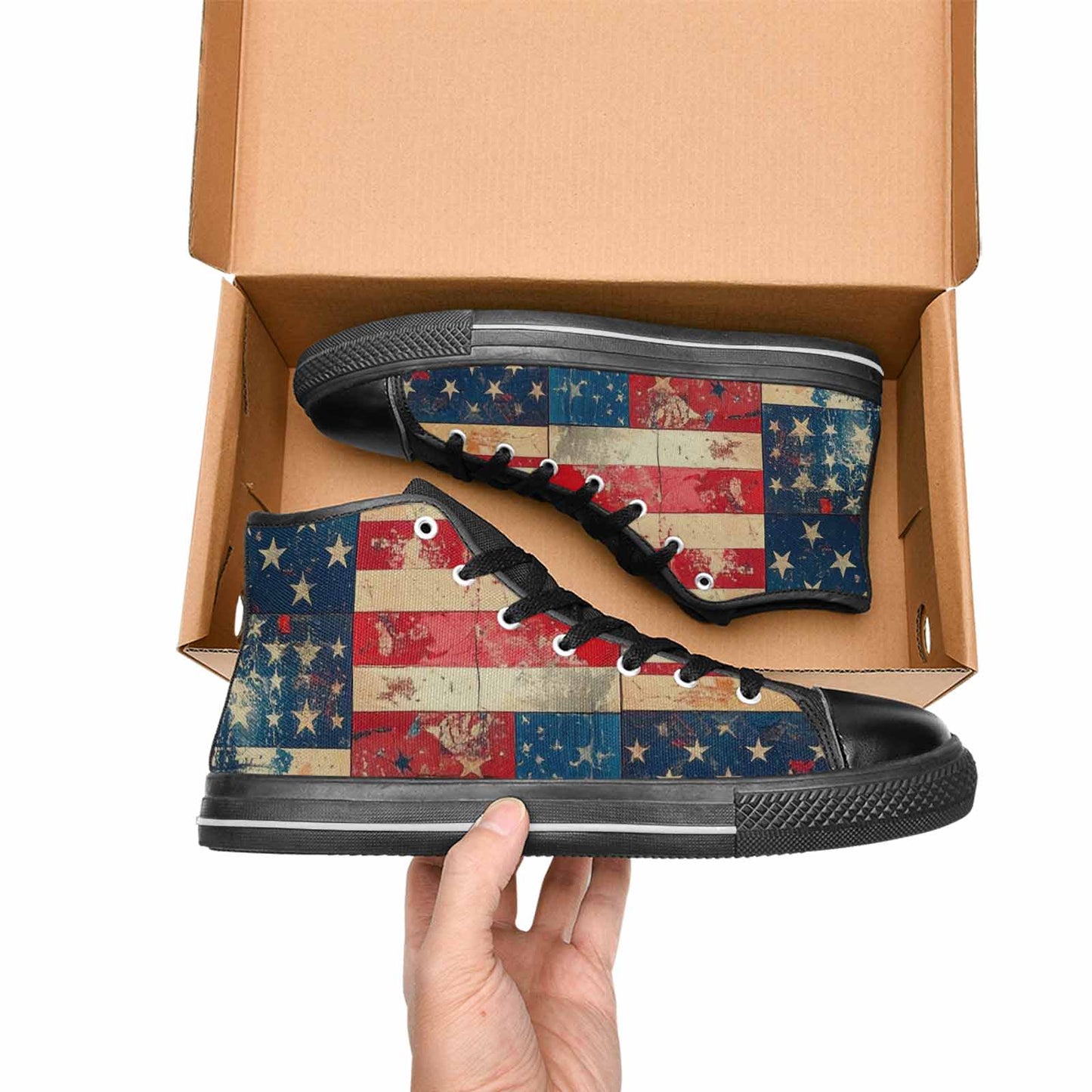 MEN'S American Flag Stars High Top Canvas Y2K Custom Shoes