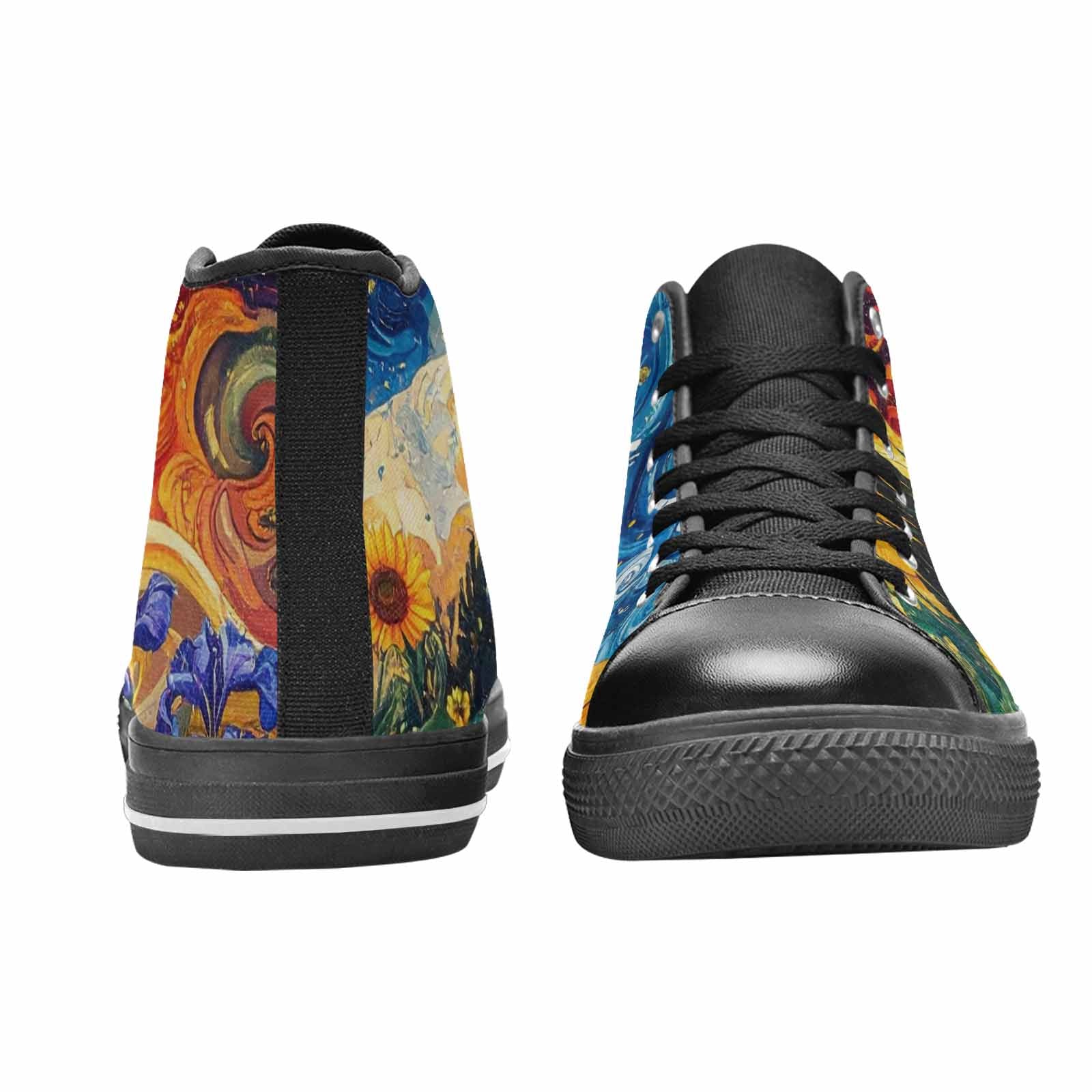 WOMEN'S Van Gogh-Style Swirl High Top Canvas Neon Fantasy Sneakers