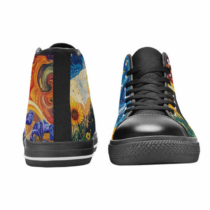 WOMEN'S Van Gogh-Style Swirl High Top Canvas Neon Fantasy Sneakers
